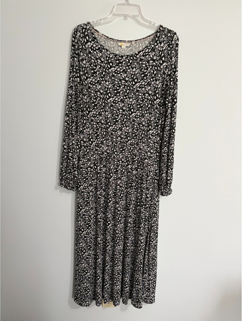 Boden Evelyn Jersey Midi Long Sleeve Dress Black White Floral Size 10L Farmhouse